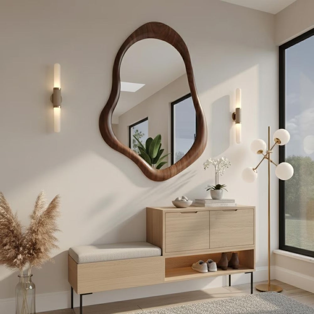 Handcrafted Walnut Asymmetrical Mirror - Mid Century Modern Mirror - Asymmetrical Irregular Mirror