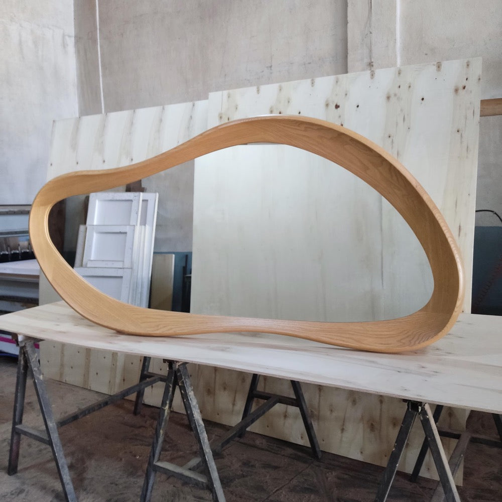 Handcrafted Oak Asymmetrical Mirror - Mid Century Modern Mirror - Asymmetrical Irregular Mirror