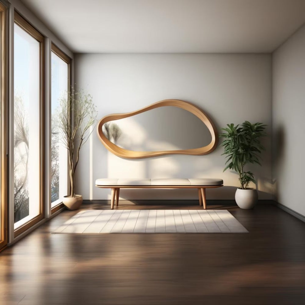 Handcrafted Oak Asymmetrical Mirror - Mid Century Modern Mirror - Asymmetrical Irregular Mirror