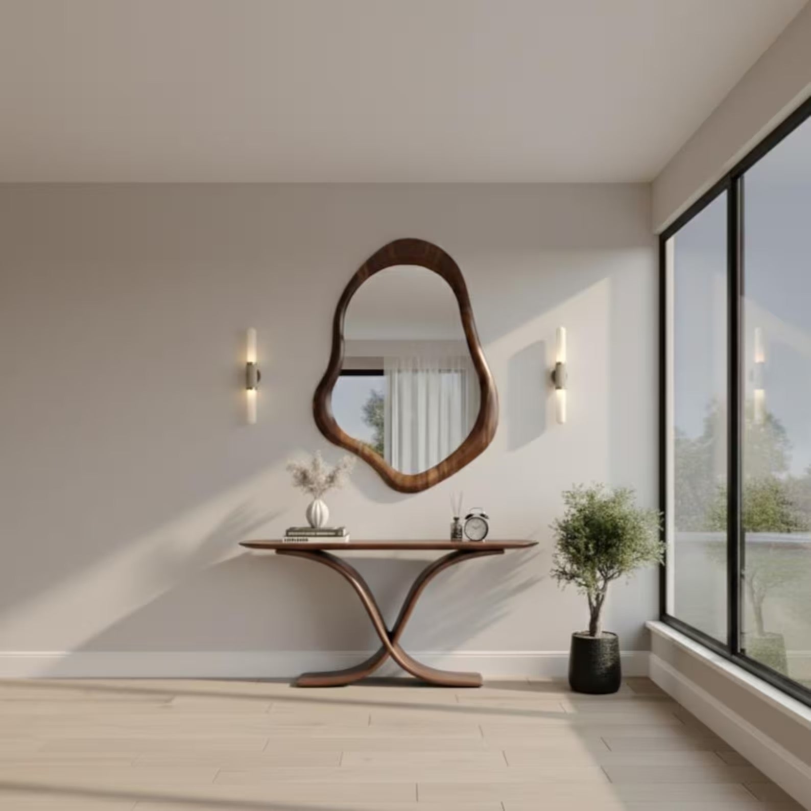 Handcrafted Walnut Asymmetrical Mirror - Mid Century Modern Mirror - Asymmetrical Irregular Mirror