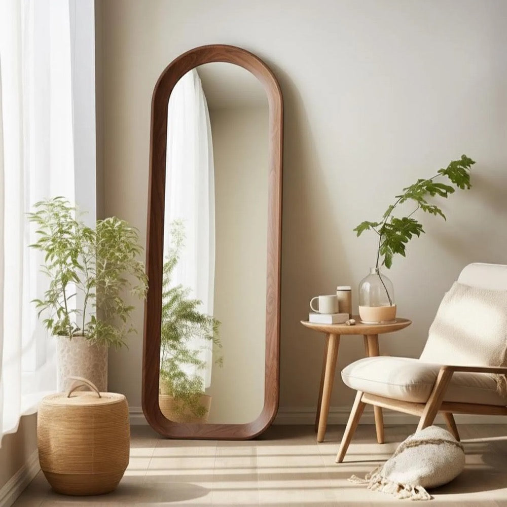 Walnut Full Length Mirror - Walnut Modern Standing Mirror - Handmade Walnut Decorative Mirror - Wooden