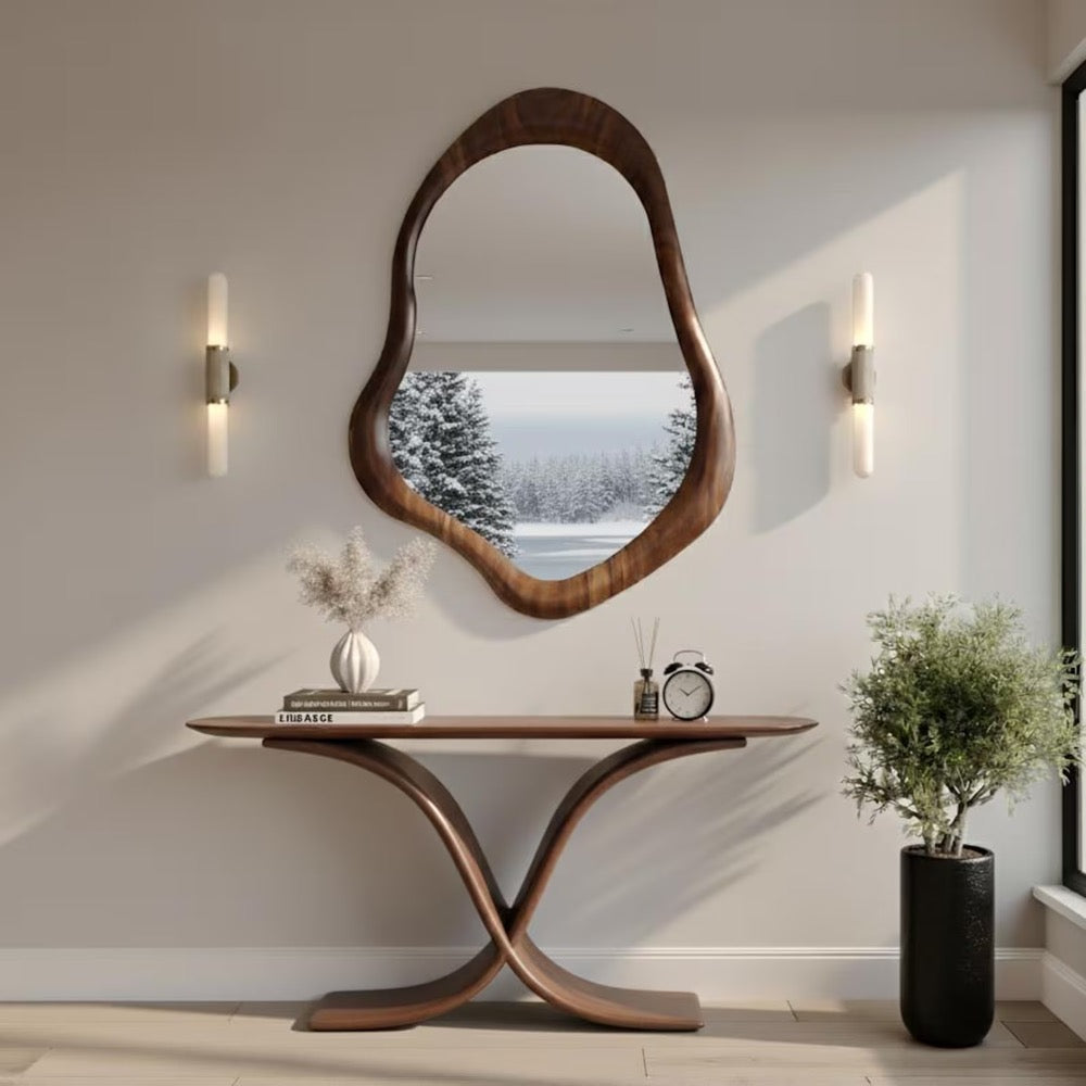 Handcrafted Walnut Asymmetrical Mirror - Mid Century Modern Mirror - Asymmetrical Irregular Mirror
