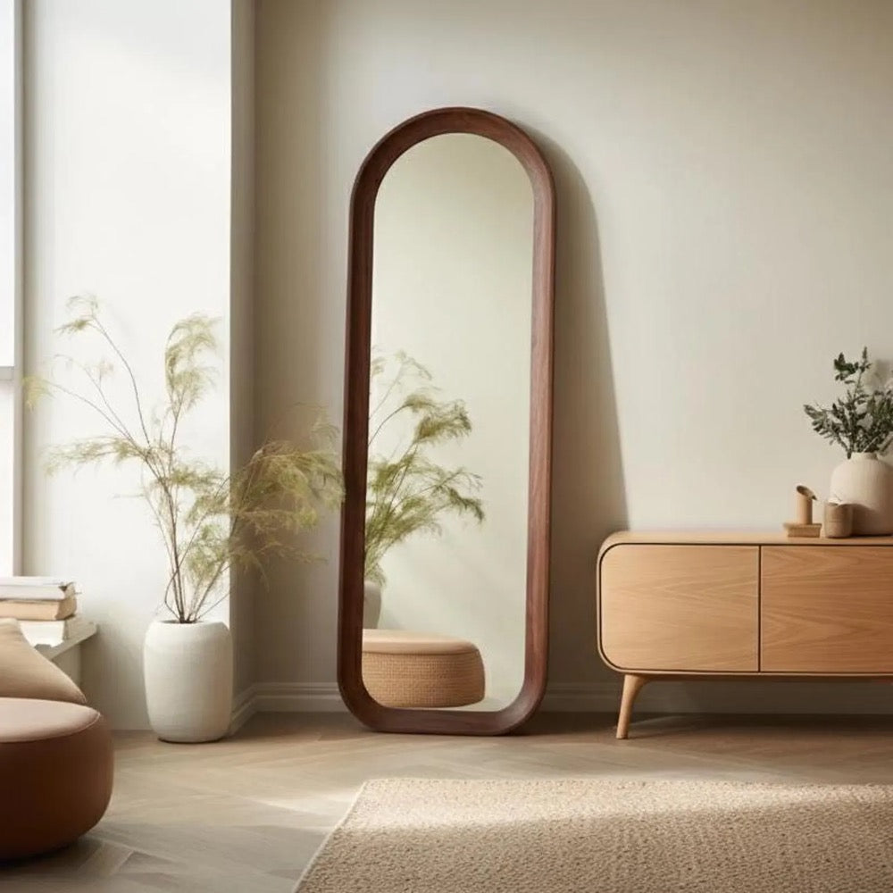 Walnut Full Length Mirror - Walnut Modern Standing Mirror - Handmade Walnut Decorative Mirror - Wooden