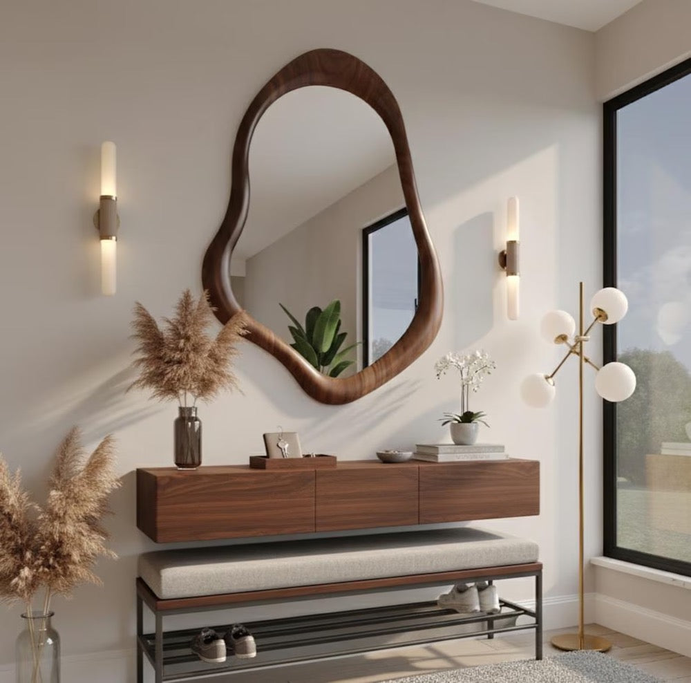 Handcrafted Walnut Asymmetrical Mirror - Mid Century Modern Mirror - Asymmetrical Irregular Mirror