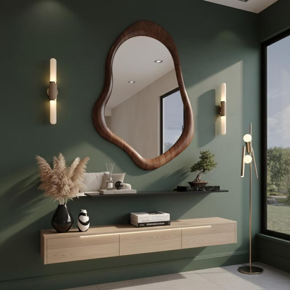 Handcrafted Walnut Asymmetrical Mirror - Mid Century Modern Mirror - Asymmetrical Irregular Mirror